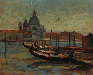 HENRIQUES Frans 1882-1956,Evening view from Canal Grande in Venice,1925,Bruun Rasmussen 2023-01-02