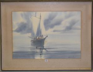 HENRY William 1900-1900,Sailboat in calm seas,Hood Bill & Sons US 2018-08-28