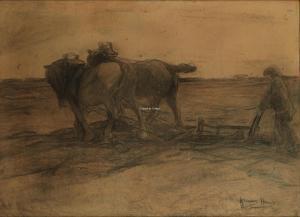 HENS Frans 1856-1928,Paysan labourant Houtskooltek,Campo & Campo BE 2024-05-28