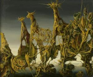 HENTSCHEL Claus Dietrich,Apokalyptische Tiere in surrealer Landschaft,Galerie Bassenge 2019-05-30