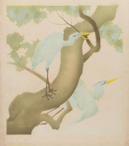 HENTSCHEL William Ernst 1892-1962,Untitled (Two Cranes),1930,Hindman US 2019-10-08