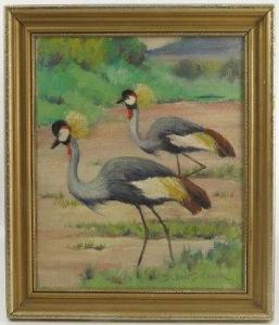 HENTY CREER Deidre 1940,Cape Crowne Cranes in landscape and crane at water,Serrell Philip 2017-01-12