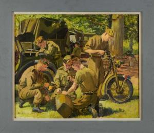 HENTY CREER DEIDRE 1928-2012,Soldiers repairing a motorbike. After the war,Reeman Dansie 2023-02-14