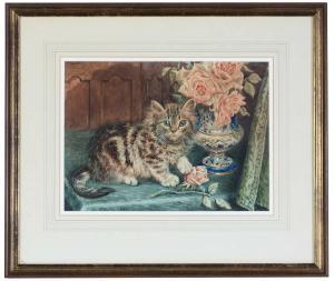 HEPPLE Wilson,Study of a tabby kitten playing with a rose from a,Anderson & Garland 2021-09-14