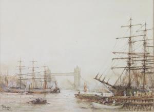 HERBERT Robert Gaston 1800-1900,Thames scene with London Bridge,Denhams GB 2019-08-28