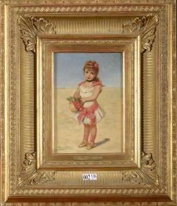 HERBO Leon 1850-1907,Fillette au panier de fleurs sur la plage,VanDerKindere BE 2015-11-17