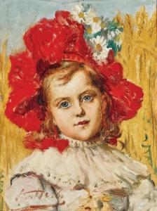HERBO Leon 1850-1907,Portrait of a Girl with a Red Bonnet and Flowers,Palais Dorotheum AT 2023-12-12