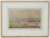 HERDMAN R. P.,A view of an estuary with town, pier, boats and fi,1882,Claydon Auctioneers 2022-08-28