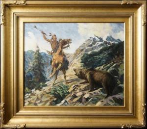 HERGET Herbert M. 1885-1950,Crow's Encounter with a Grizzly,California Auctioneers US 2022-08-07