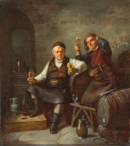 HERMANN Heinrich 1810-1860,Zwei Kellermeister sinnieren beim Wein,Zeller DE 2017-04-20