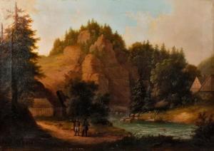 HERMANN Johann 1794-1880,Wanderer in gebirgiger Landschaft,1870,Mehlis DE 2017-02-25