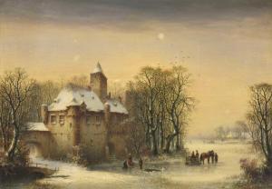 HERMANN Ludwig 1812-1881,German Horse drawn sleigh and figures on a frozen ,Tennant's GB 2023-07-15