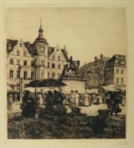 HERMANNS Heinrich 1862-1942,Düsseldorfer Marktplatz mit Rathaus und dem Reiter,Van Ham DE 2008-02-13