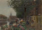 HERMANNS Heinrich 1862-1942,Flower market on a street by a canal in a Dutch to,Rosebery's 2024-02-27