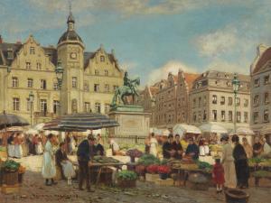 HERMANNS Heinrich 1862-1942,Market Scene with Düsseldorf City Hall,Lempertz DE 2022-11-19