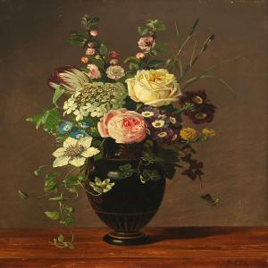 HERMANSEN Olaf August 1849-1897,Still-life with flowers in a vase,Bruun Rasmussen DK 2015-01-05