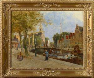 HERMANUS Paul 1859-1911,Vue animée du canal à Rotterdam,VanDerKindere BE 2021-01-19