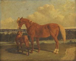 HERRING Benjamin II,A chestnut mare and foal in an extensive landscape,1861,Sworders 2022-09-27