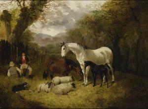 HERRING John Frederick II 1820-1907,HORSES AND SHEEP IN A STABLE YARD,Sotheby's GB 2017-11-21