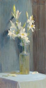 HERRMANN Curt 1854-1929,White lilies in opalescent Art Nouveau vase,1896,Villa Grisebach 2023-12-01