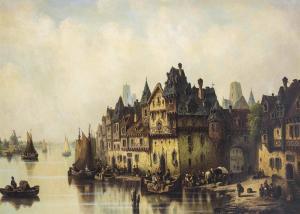 HERRMANN Philipp Ludwig 1841-1894,Niederländische Stadt (Dordrecht?) mit Booten un,Palais Dorotheum 2019-04-17