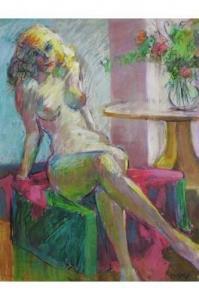 HERSEY Dick 1914-2001,Nude female figure seated on colorful chaise,O'Gallerie US 2008-05-07