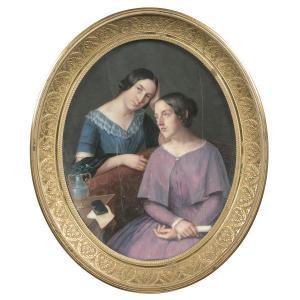 HERTRICH Michel 1811-1880,Portrait de deux jeunes filles l'une assise les de,1843,Tajan 2022-03-24