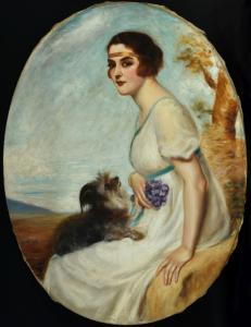 HERVE Gabriel 1868,Bildnis einer jungen Schönen mit Veilchen und Hund,Allgauer DE 2022-01-13