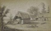 HERVIER Louis Adolphe 1819-1879,Cour de ferme avec étables et cochons,Osenat FR 2011-04-10