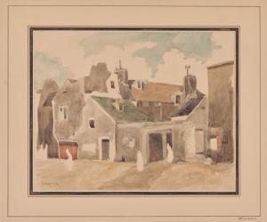 HERVIER Louis Adolphe 1819-1879,Cour de maisons d\’un village,Ferri FR 2024-03-22