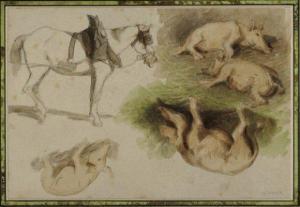 HERVIER Louis Adolphe 1819-1879,Etudes de cheval et de cochons,Osenat FR 2011-04-10