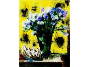 hervoet 1900-1900,BOUQUET ET BENITIER A FOND JAUNE,1962,Ivey-Selkirk Auctioneers US 2008-05-17