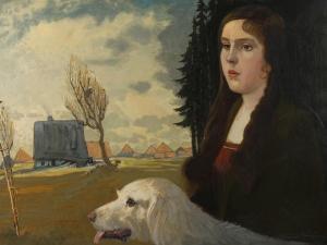 HERZING Hanns 1890-1971,Brünhild mit Hund Darstellung der Tochter des Küns,1924,Mehlis DE 2020-08-27