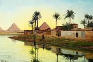 HERZOG Arthur 1862-1913,Bord du Nil au crépuscule,Zofingen CH 2015-06-06
