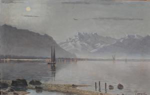 HERZOG Arthur 1862-1913,Full Moon over the lake Geneva with Dents du Midi,Germann CH 2020-06-23