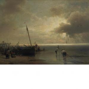 HERZOG Hermann 1832-1932,Fisherfolk on the Beach,1854,William Doyle US 2013-11-05