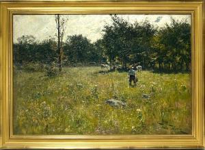 HERZOG Lewis Edward 1868-1943,summer pasture with boy and cows,CRN Auctions US 2022-11-06