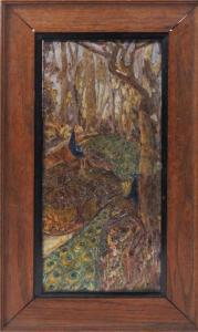 HESS A,Two peacocks in a woodland setting in oak,Woolley & Wallis GB 2015-10-21