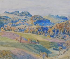 HESSE Bruno,rolling fields with forest to right  blue sky back,1938,Winter Associates 2019-10-14