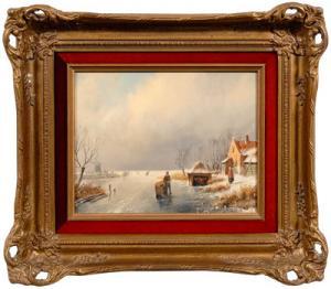 HESSEL J 1900-1900,winter scene, figures on frozen lake,Brunk Auctions US 2007-07-14