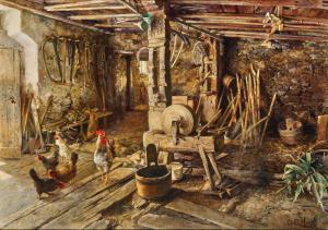 HESSL Gustav August 1849-1926,A rural workshop with a grinding machine,Palais Dorotheum 2024-02-21