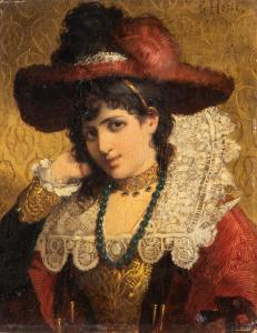 HESSL Gustav August 1849-1926,Giovane donna con cappello piumato,Finarte IT 2022-11-10