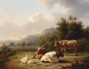 HESSLER G. Chr. Heinrich 1804-1871,Mountain landscape withcattle in the foreground,Glerum 2008-09-08