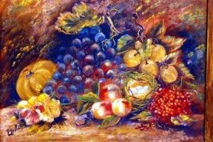 HESTER E,Fruit on a stone ledge,Fieldings Auctioneers Limited GB 2010-07-24