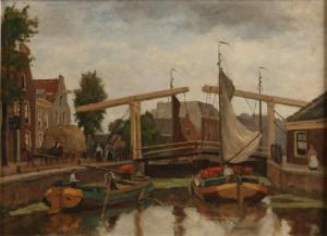 HESTERMAN Johannes Albertus Jr 1877-1955,A Dutch townscape with canal, boats and,Twents Veilinghuis 2020-10-22
