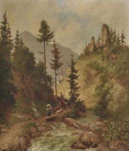 HETZ Carl 1828-1899,Shepherdess with Herd at the Mountain Steam,1874,Neumeister DE 2018-09-26