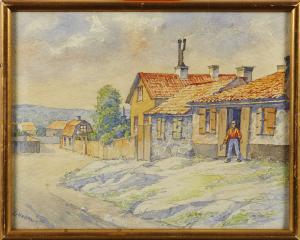 HEURLIN Erland 1865-1947,Motiv frånStockholm-Mejtens gränd,Stadsauktion Frihamnen SE 2011-04-19