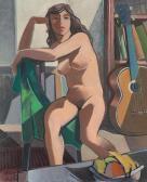 HEUSSLER Ernst Georg 1903-1982,Female nude with guitar,1952,Galerie Koller CH 2015-06-25