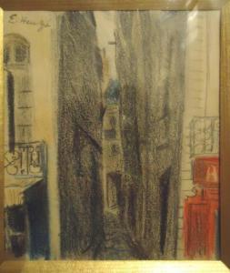 HEUZE Edmond Amedee 1884-1967,Vue de ruelles Dessin au fusain,Lasseron et Associees FR 2011-06-20