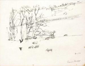 HEWLETT Francis 1930-2012,Crows and Sheep,1977,David Lay GB 2024-04-11